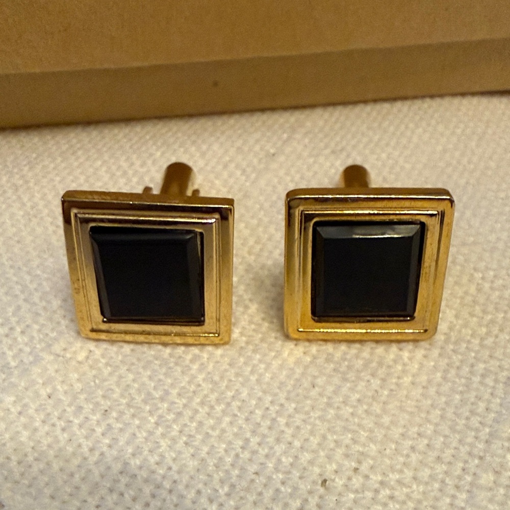 Vintage Black & Gold Square Cufflinks